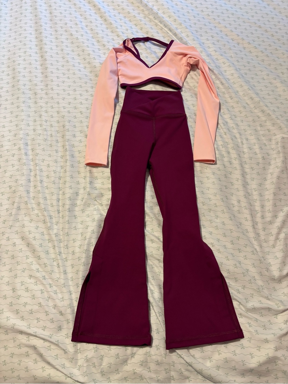 Girls' Two-Piece Boot-Cut Active Set in Light Pink & Berry Tiger Friday